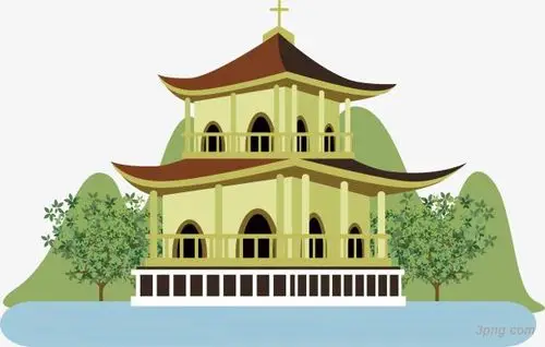 塔尖度假山庄建筑png素材透明免抠图片-卡通手绘