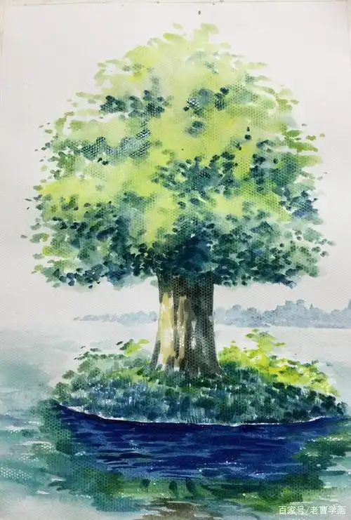 水粉画好大一棵树