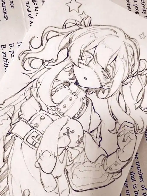 铅笔手绘,可爱的动漫美少女线稿
