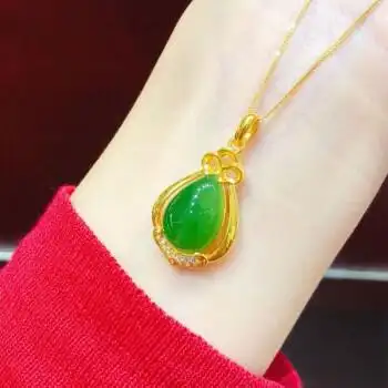 和田玉吊坠配时尚锁骨套链送老婆妈妈婆婆 黄金镶玉吊坠(配金18k项链)