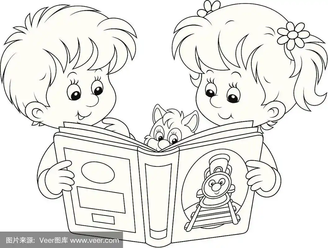 儿女,讲故事,轮廓,男孩,书