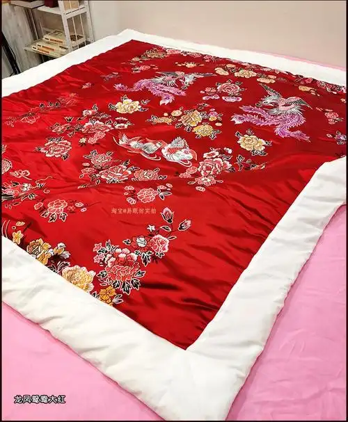 老式丝绸被套老式包边被子结婚手工棉被传统龙凤喜被复古婚庆丝绸锦缎