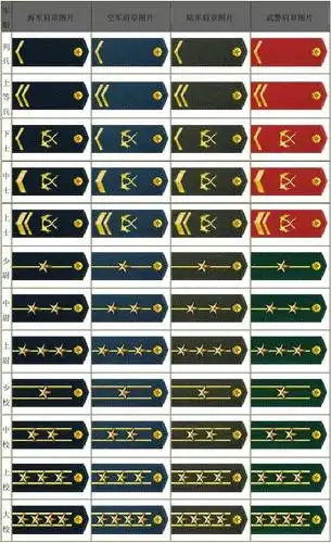 中国人民解放军肩章各个军衔的具体图案如下