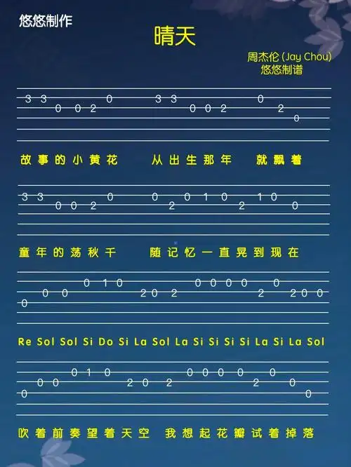 晴天吉他自学曲目