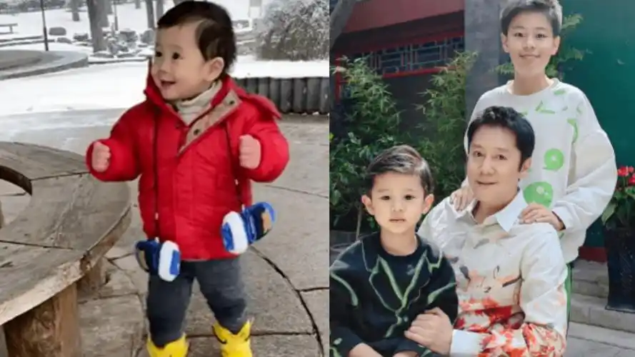 蔡国庆有三胎了?晒父子玩雪视频,庆宝2岁大眼睛小脸超萌