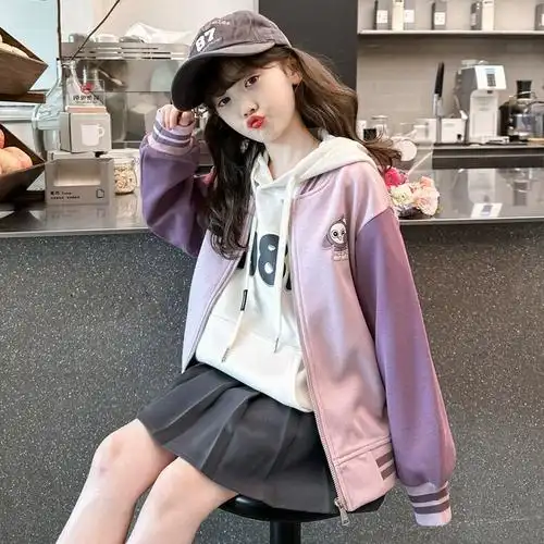 女生外套春秋2024新款初中学生女大童拼色棒球服春季开衫女孩衣服