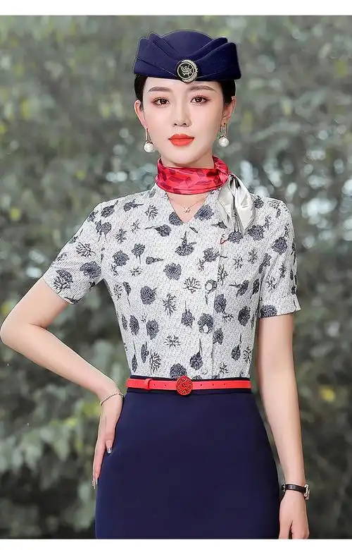 东航空姐制服职业套装女夏短袖上衣酒店服务员商场导购工作服气质短袖
