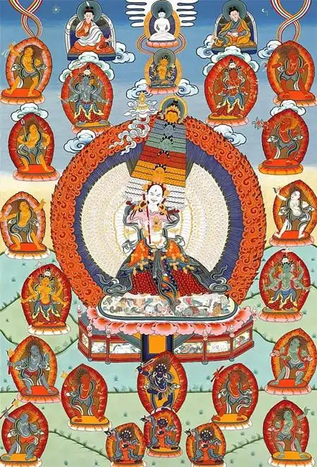 点击图片迎请高清唐卡大白伞盖佛母,以象雄文名叫"布扎阿甘",藏文名叫