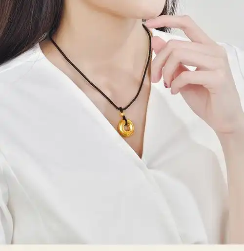 晚仪珠宝999足金平安扣黄金吊坠女款真金转运珠挂坠男士绳子挂绳项链