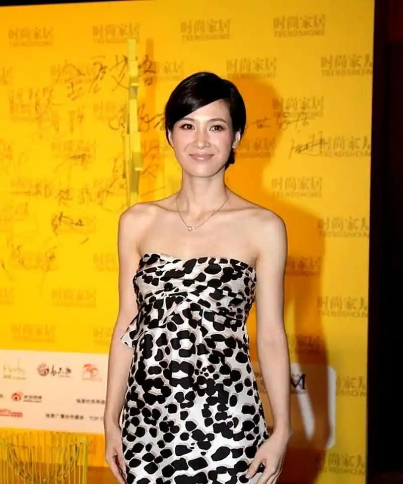 童蕾保持了很好的身材,穿着修身的印花抹胸裙,看不出任何赘肉.