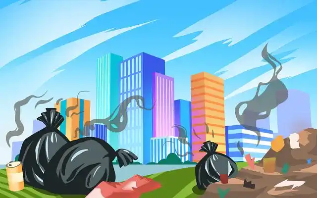 手绘卡通垃圾分类城市污染原创插画海报环境保护