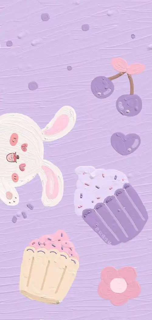 少女心可可爱爱软萌油画壁纸紫色手绘小兔小熊超萌全屏壁纸仙女加关注
