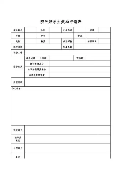院三好学生奖励申请表xlsx