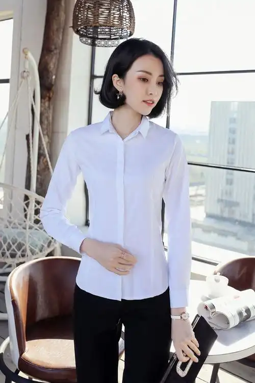 2019新款春季白衬衫女长袖工作服正装职业修身韩棉短袖衬衣女装ol