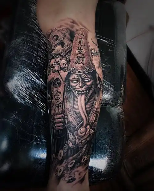 又见黑白无常纹身图片腿部新传统原创纹身图案