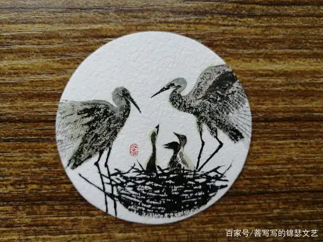 水彩画:绘画天伦之乐——鹭鸶,水墨画,鸟巢,逆光