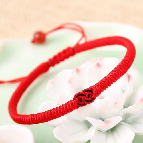 晶档本命年红绳素绳金刚结手链 黑绳平安结男女款民族风饰品玛瑙