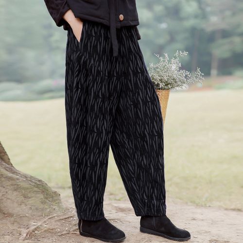 民族风裤子女灯笼裤复古棉麻小脚秋冬加厚锥形长裤萝卜裤休闲显瘦