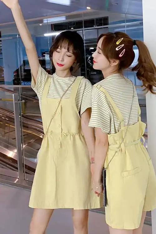 闺蜜装可爱森女系背带裤两件套减龄背带裙套装女