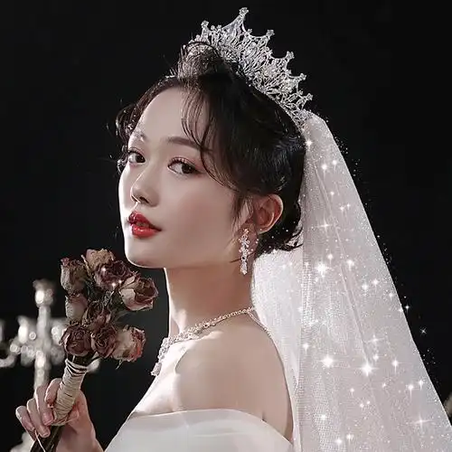 头纱新娘主婚纱头饰超仙森系珍珠长款拖尾超闪蓬蓬纱复古拍照道具