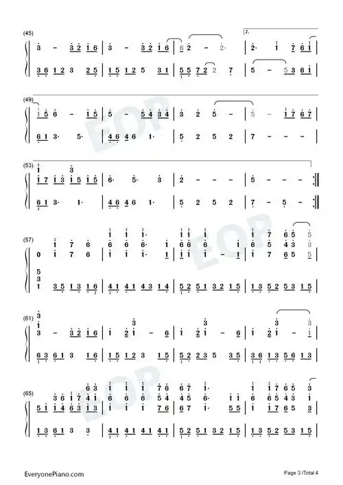 偏爱钢琴简谱-张芸京演唱-看谱啦