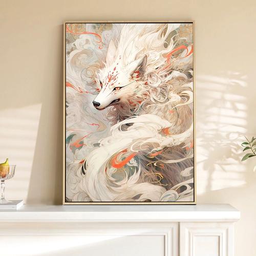 数字油画diy国风九尾狐狸填色手绘卡通动漫手工涂色装饰油彩画画