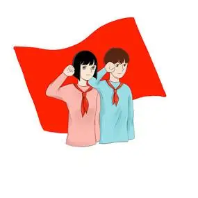 手绘少先队员带红领敬礼插画