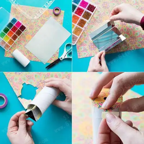 怎麼用卫生纸纸筒做万花筒教程 - 废物利用手工diy小制作 - 51费宝网