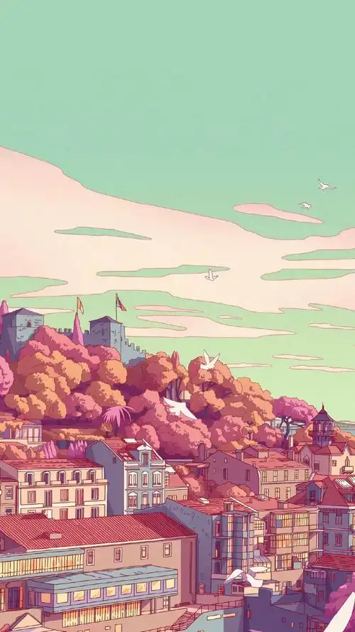 唯美手绘风景插画图片手机壁纸