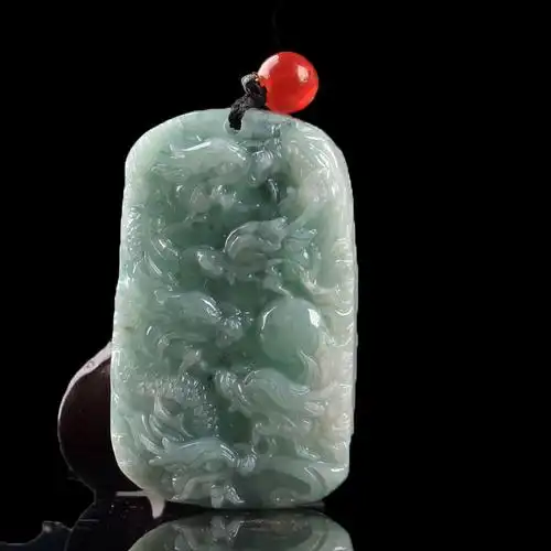 九龙玉牌 缅甸翡翠九龙护 主 男士大气双面雕刻 厚装玉器挂件