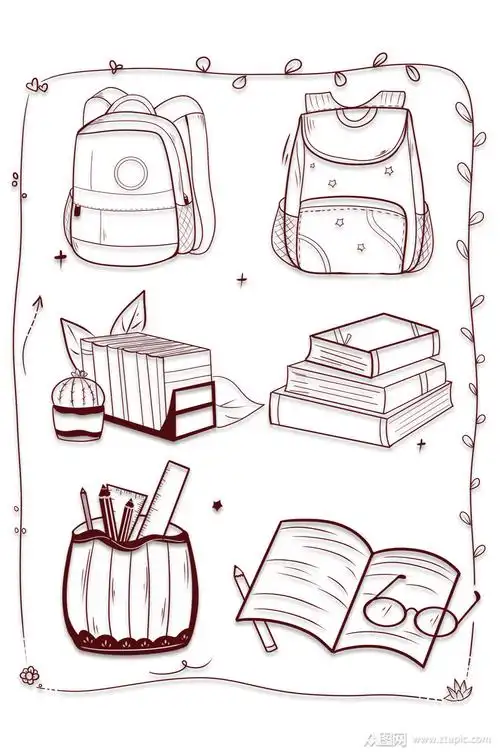 手绘线条画学习用品素材