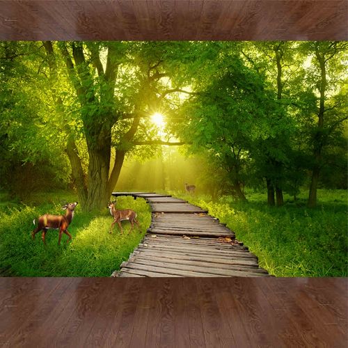 森林风景墙贴墙纸自粘壁画贴纸大自然电视背景墙画一整张防水墙布