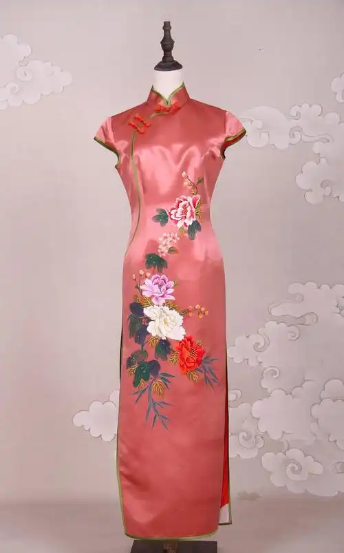 浅草浅草家家中国风重磅缎面真丝手推旗袍婚礼旗袍