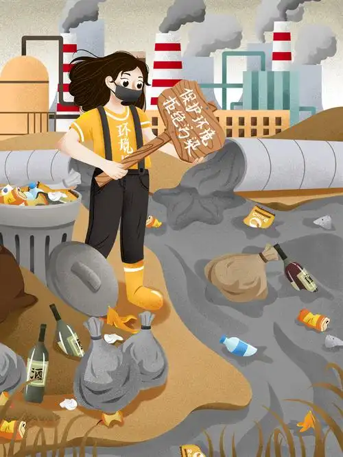 保护环境污染卡通绘画环保插画广告海报源文件psd分层素材注意:说明