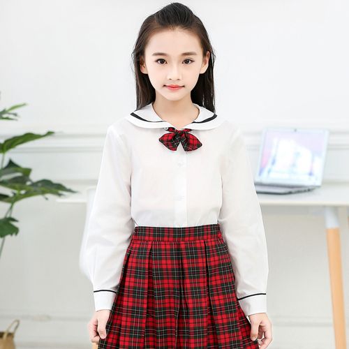 深圳市统一小学生校服女款秋季冬制礼服白色单件校服