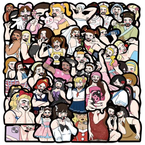 50张辣妹如花恶搞笑辣眼睛贴纸背卡diy手机壳装饰咕卡手账贴画