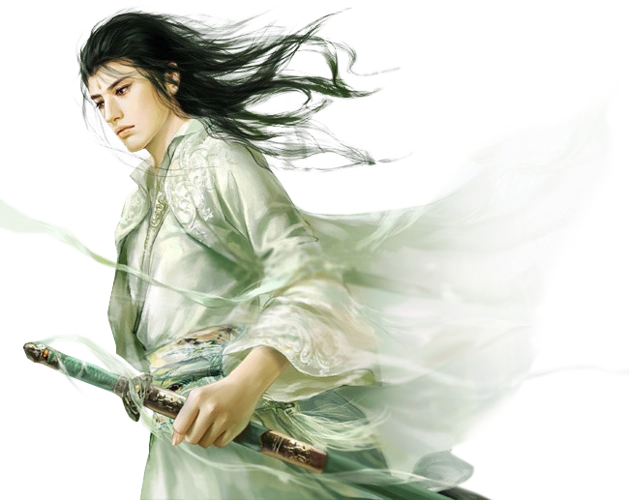 古风男,四分之三侧面,白衣,提剑