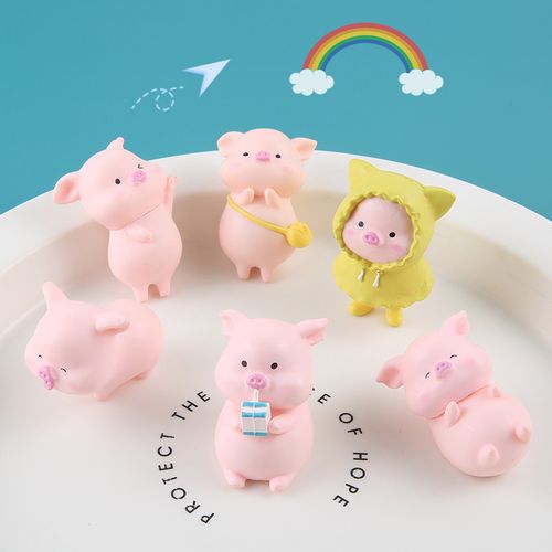 可爱呆萌雨衣猪卡通猪公仔 少女手办桌面摆件奶油胶手机壳diy材料