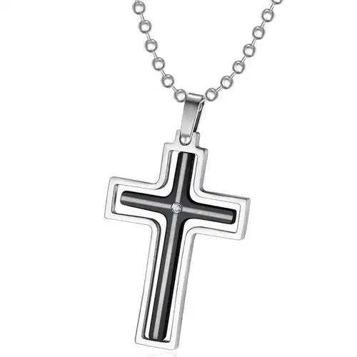 欧美跨境饰品批发 不锈钢男士吊坠可转动创意十字架项链 情人挂饰