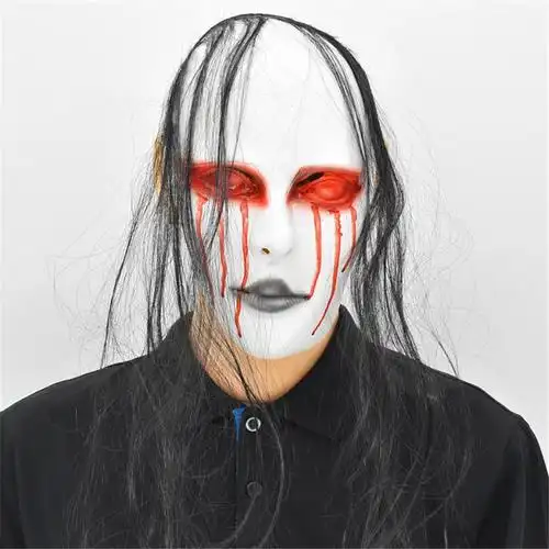 万圣节流泪女鬼面具贞子乳胶头套恐密室逃脱鬼屋剧本吓人恐怖道具