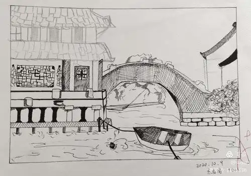 七年级美术课堂作业一一线描风景