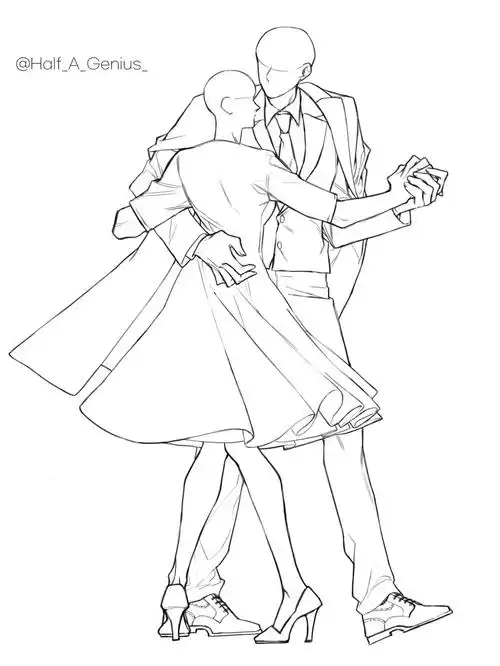 板绘素材无尽的华尔兹舞蹈双人线稿