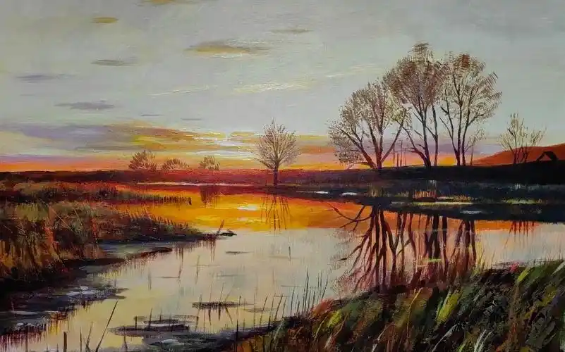 丙烯颜料临摹丹麦油画大师蒙森德田园风光风景画