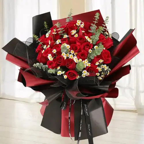 青岛红玫瑰花束香槟礼盒鲜花速递郑州济南上海石家庄同城生日送店