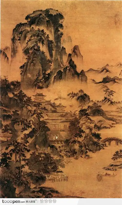 山水国画-青山画阁图