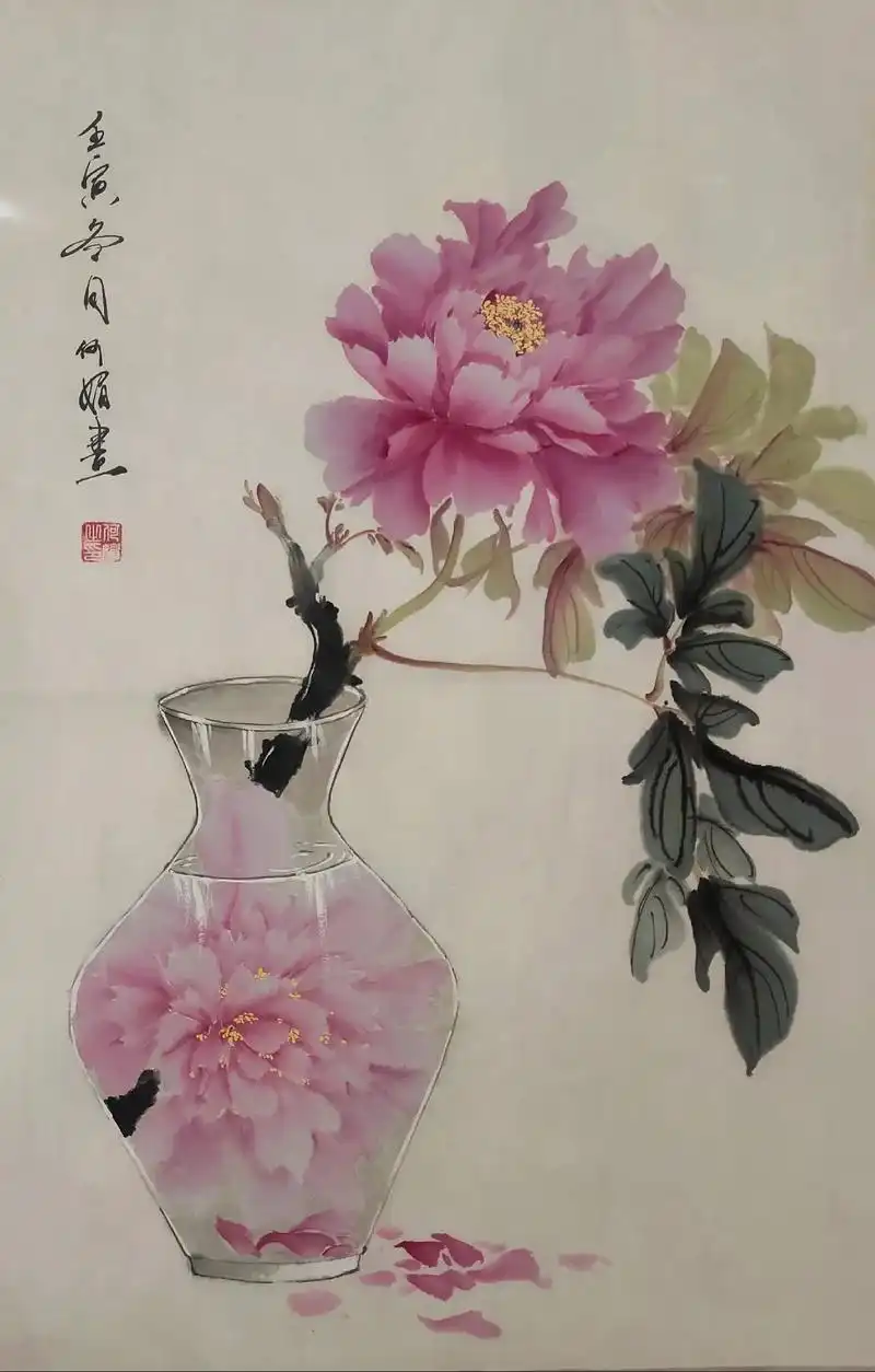 昨晚忘了点花蕊,起来点了花蕊重发了一次98#国画写意牡丹 # - 抖音