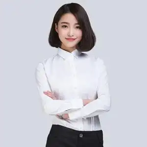 平纹女长袖工作服韩版修身工装白色蓝色上班衬衣v领证件照服装