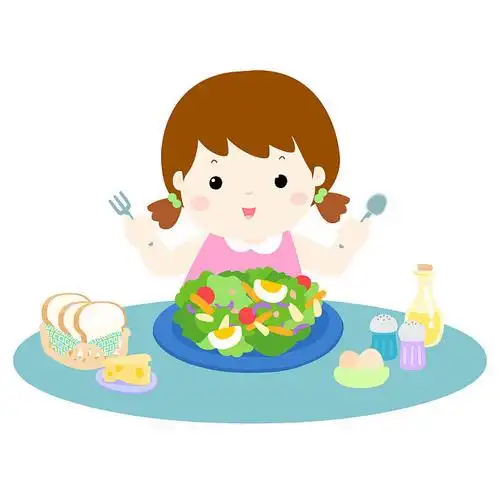 女孩_喜爱_吃饭_新鲜_矢量_插画_卡通_高清图片_全景视觉