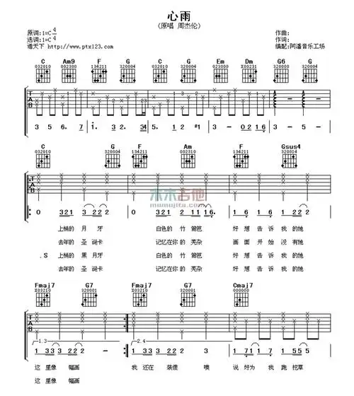 周杰伦《心雨》吉他谱-guitar music score - gtp吉他谱