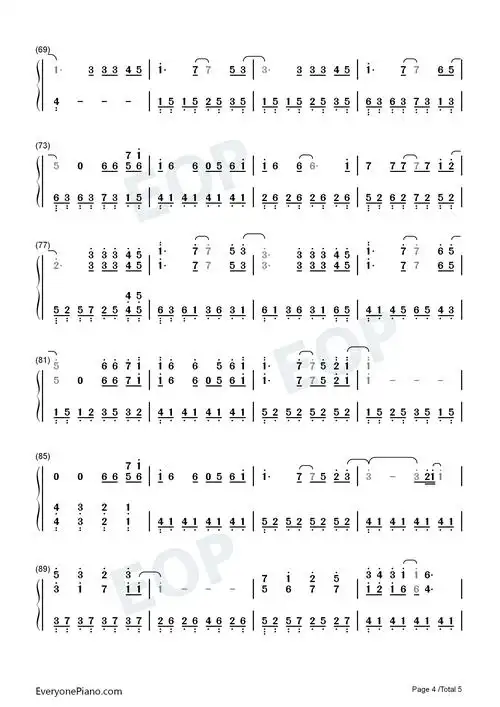 星空-电影星空主题曲双手简谱预览4-钢琴谱文件(五线谱,双手简谱,数字